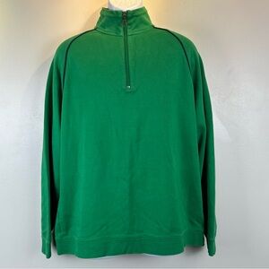 Orvis Quarter Zip Pullover Mens L Kelly Green Elbow Patches Preppy Pima‎ Cotton